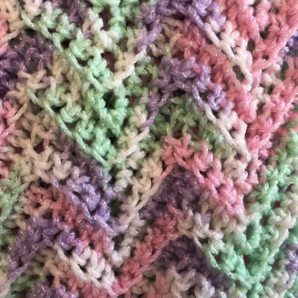 Hand Knit Baby Blanket -Pastel Colors-Green, Purple, White, Pink- New- 32” x 38” - Picture 5 of 14